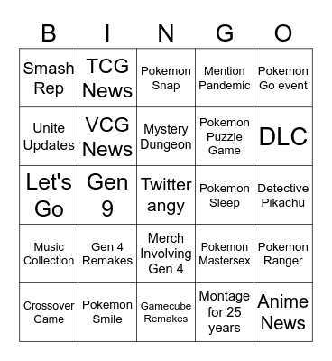 Pokemon Presents Bingo Card