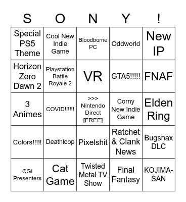 02/25 Playstation State of Play Bingo Card