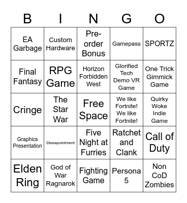 February 2021 State of Play Event Bingo Card