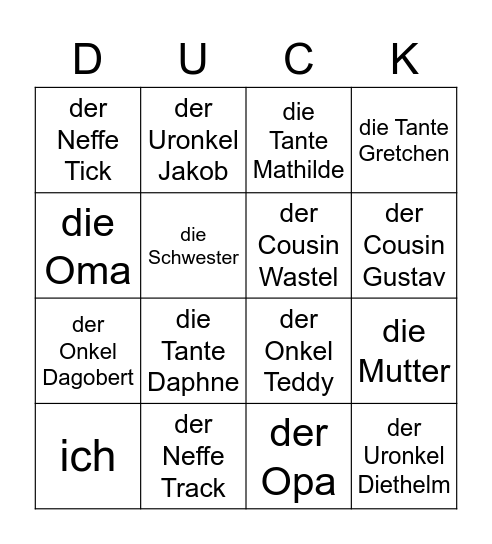 der Stammbaum der Ducks Bingo Card