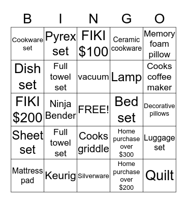 Home Sale Bingo Card
