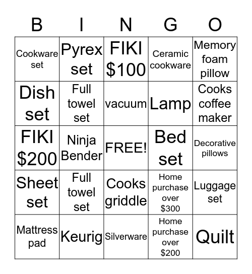 Home Sale Bingo Card