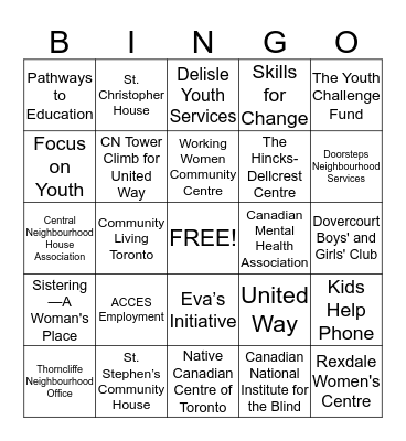 BMO Employee Giving BINGO Card