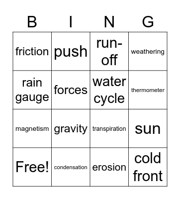 Vocabulary Bingo Card