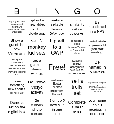 Lego Store Bingo Card