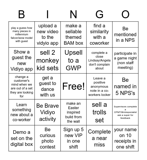Lego Store Bingo Card