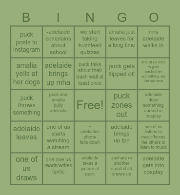 Facetime Bingo Card