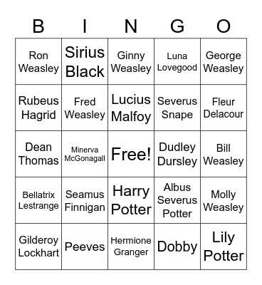 Character Bingo Card