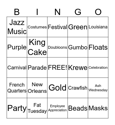 Mardi Gras Bingo Card