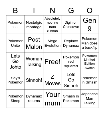 Pokemon Presents Bingo Card