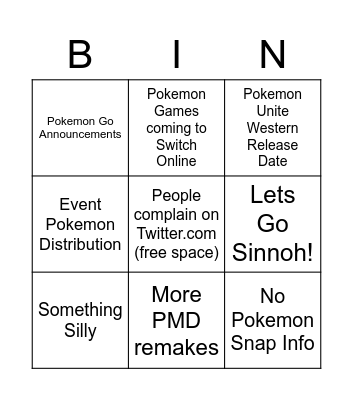 Pokemon Presents Bingo Card