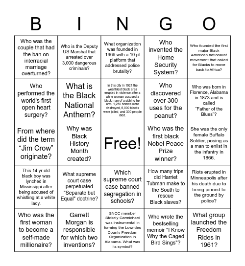 Black History Month Bingo Card