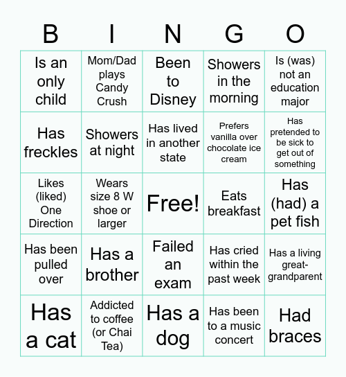 Get to Know You Bingo Card