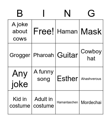 Purim at Beth Meyer! Bingo Card