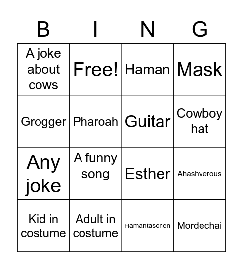 Purim at Beth Meyer! Bingo Card