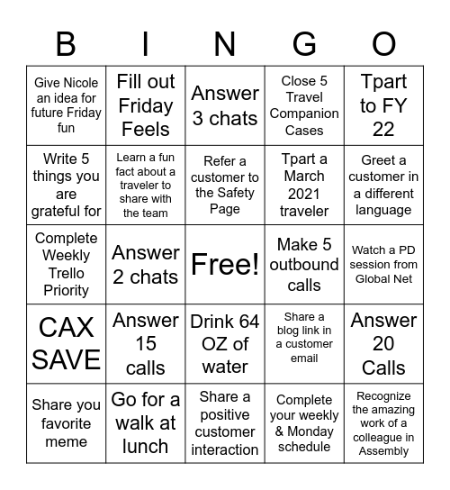 Be Ultimate Bingo Card