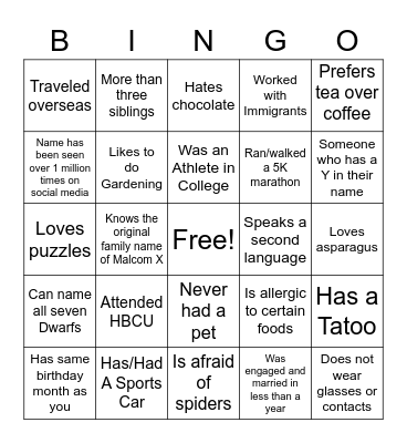 Family & Fun Bingo Card