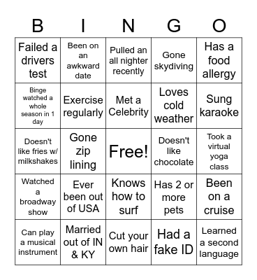 GET TO KNOW ME!! Bingo Card