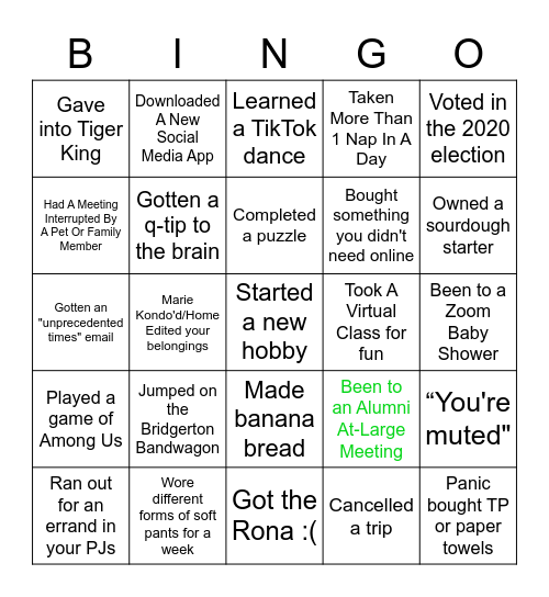 Quarantine Bingo Card