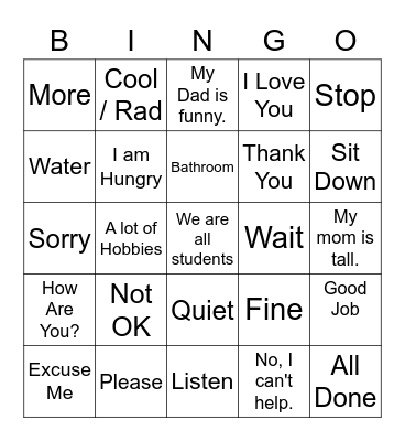 Sign Language Bingo Card