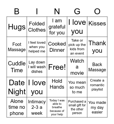 Love Language Bingo Card