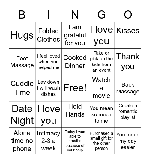Love Language Bingo Card