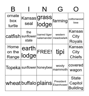 Kansas Symbols Bingo Card