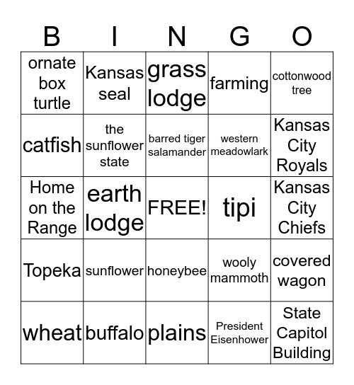 Kansas Symbols Bingo Card