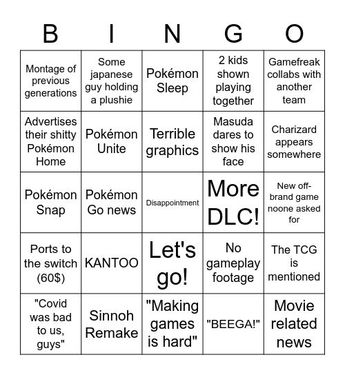 Pokemon Presents Bingo Card