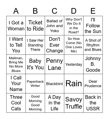 BEATLES SONGS Bingo Card