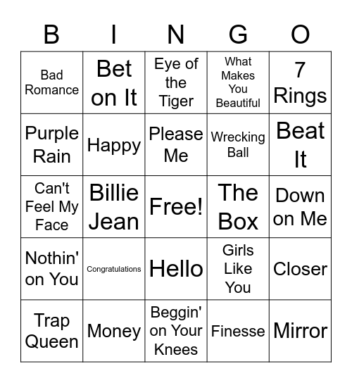 Dion's Playlist Bingo Card