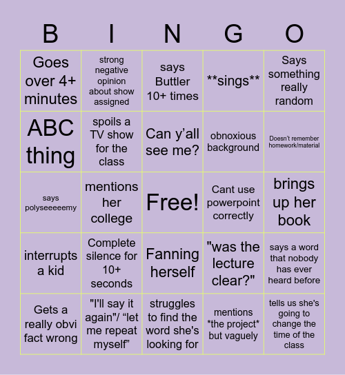 Beretta Bingo Card