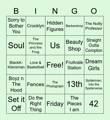 Black Movie Bingo Card
