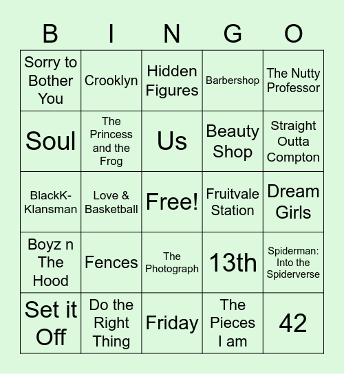 Black Movie Bingo Card
