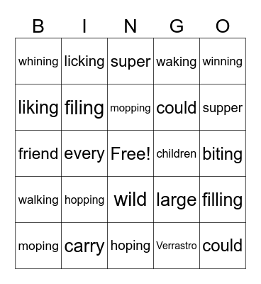 Sight Words and Words+ing Bingo Card