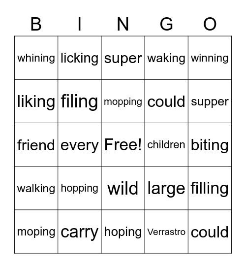 Sight Words and Words+ing Bingo Card