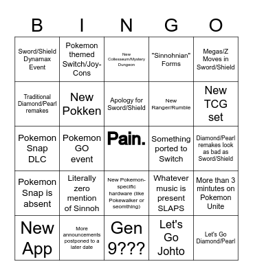 Pokemon Presents 2/26/21 Bingo Card