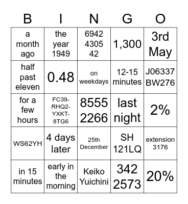 Untitled Bingo Card