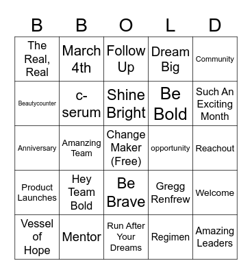Team Bold Bingo Card