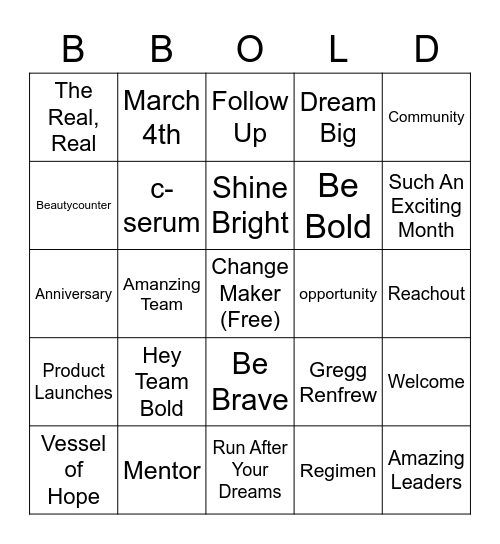 Team Bold Bingo Card