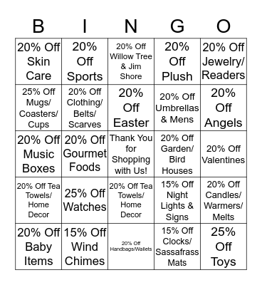 One Dream/WMHS Gift Shop Bingo Sale February 1-28, 2015 Bingo Card