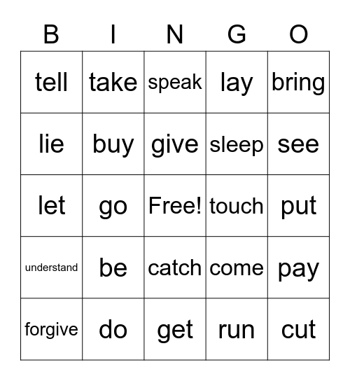 Verbs Bingo Card