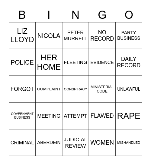 ALEX SALMOND BINGO CARD Bingo Card