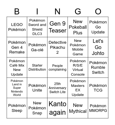 Pokemon Presents 25th Bingo Card