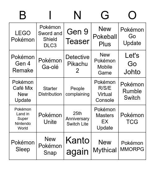 Pokemon Presents 25th Bingo Card