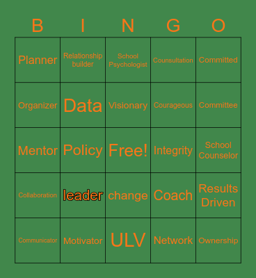 Advisory Council Qualities Bingo Card