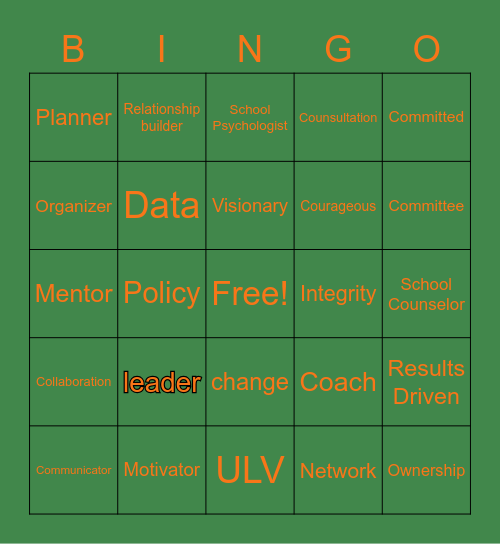 Advisory Council Qualities Bingo Card