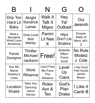 Songs Bingo Card