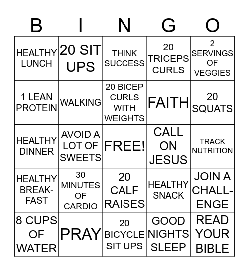 WEEKLY WORKOUT Bingo Card