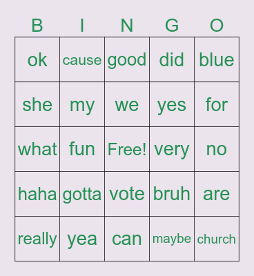 words! Bingo Card